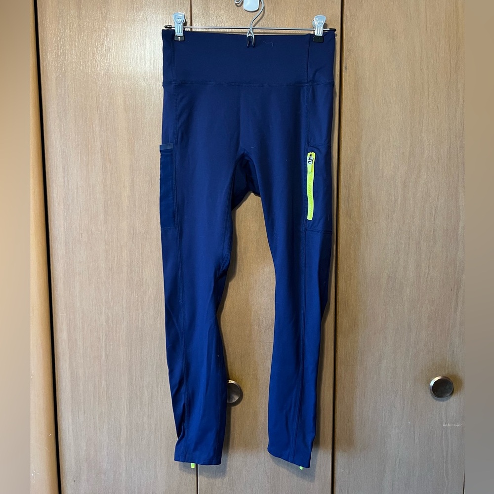 Fabletics Navy Leggings with Neon Accents